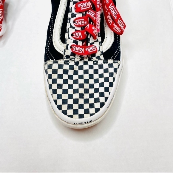 Vans Old Skool Black Suede & Checkerboard Disarray Sneakers with Red Laces - Picture 3 of 14